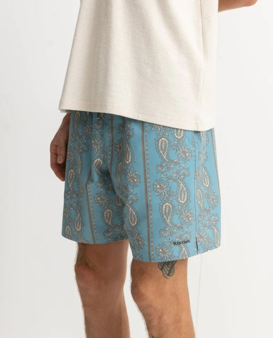 Men Rhythm Shorts | Paisley Stripe Beach Short-Slate