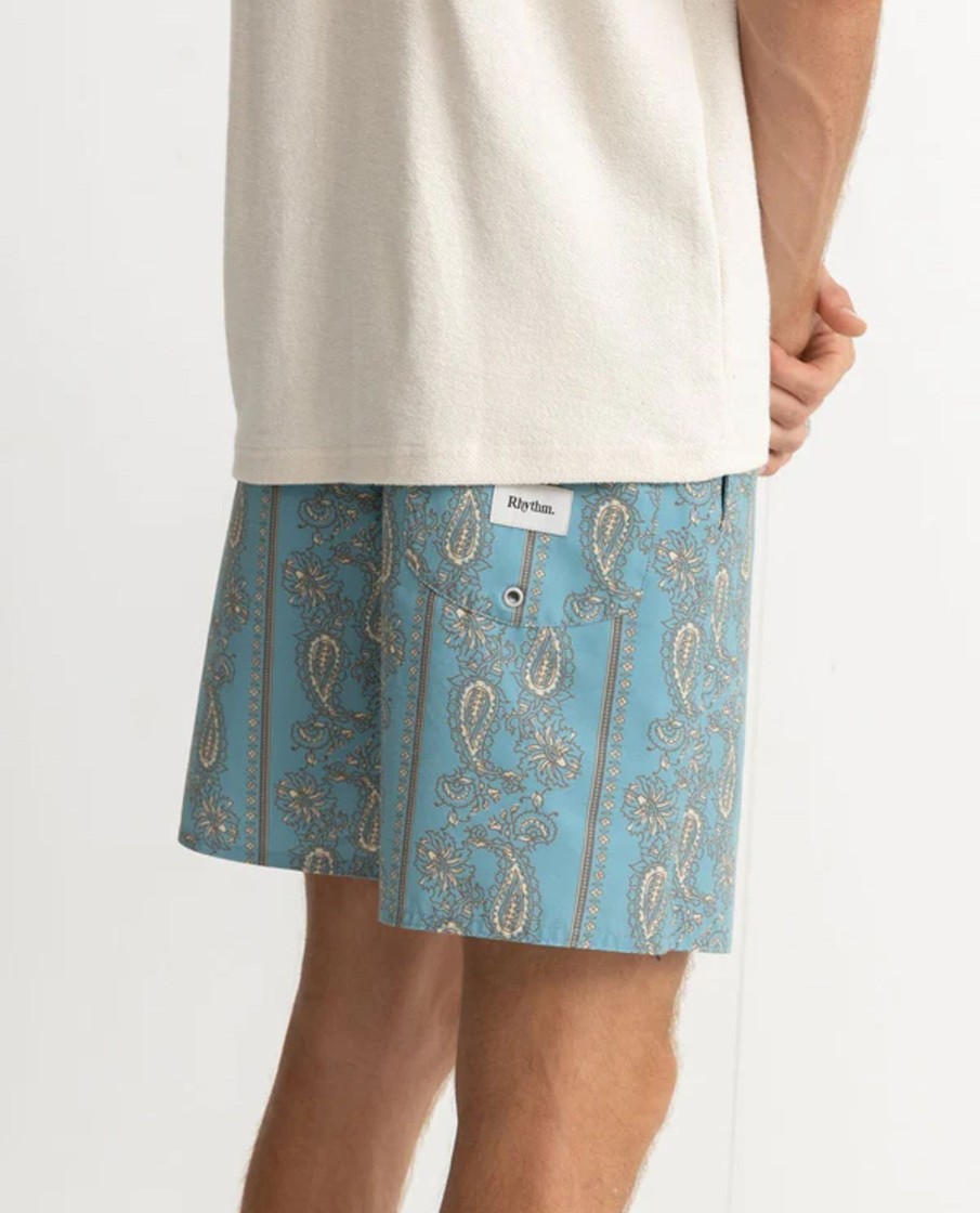 Men Rhythm Shorts | Paisley Stripe Beach Short-Slate