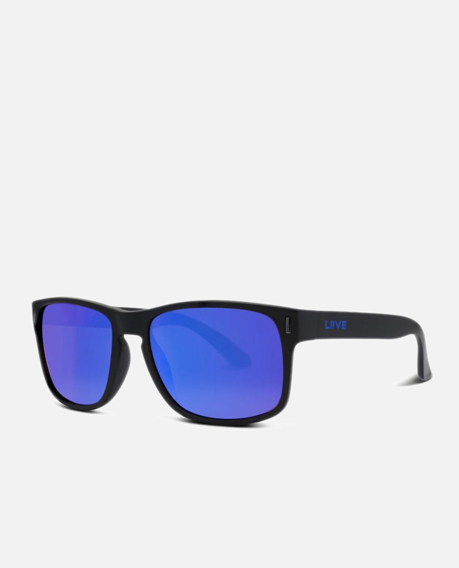 Men Liive Sunglasses Sunglasses | Wolf X Mirror Polar Matt Black Blue Sunglasses