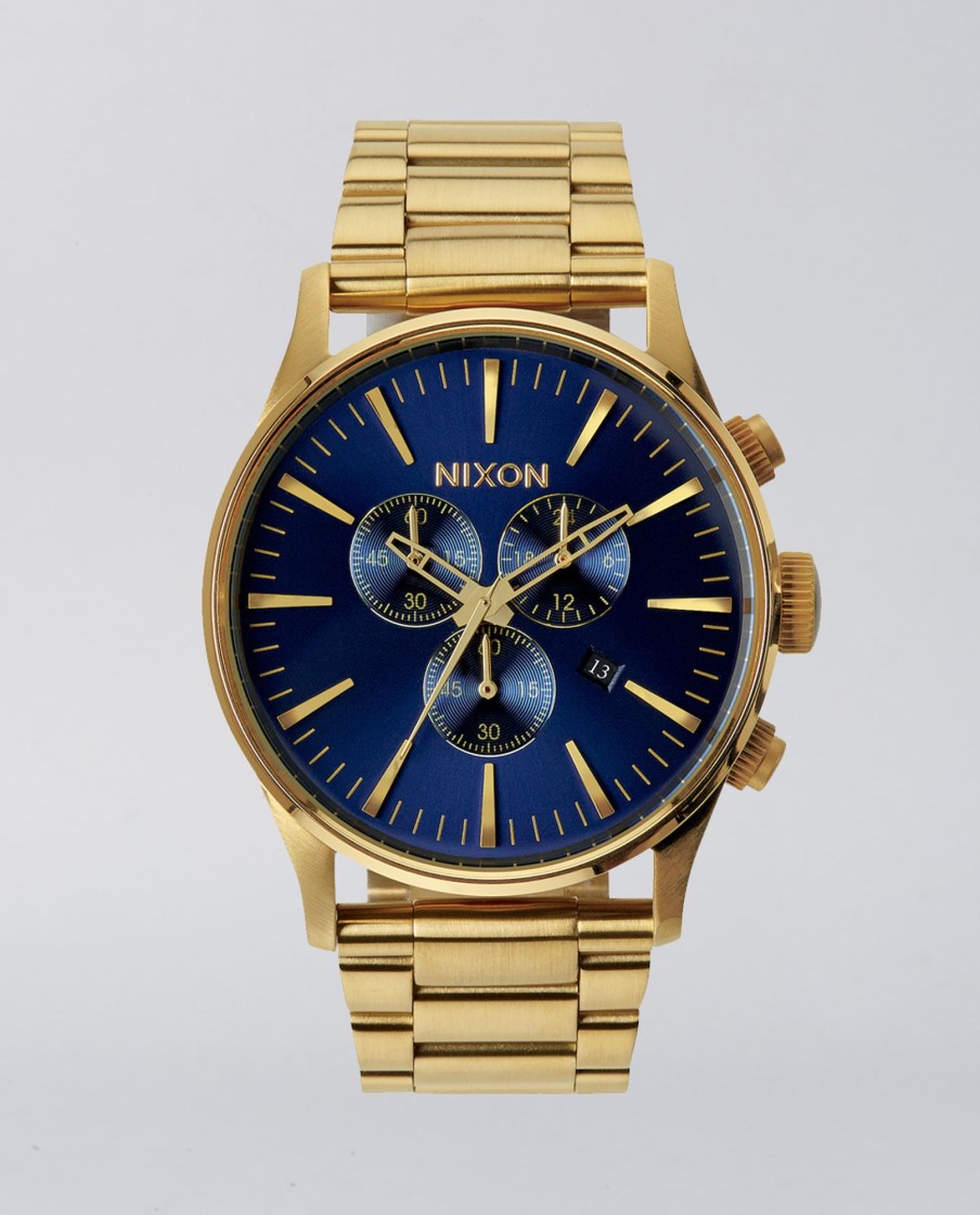 Men Nixon Watches | Sentry Chrono Gold Blue Sunray Watch