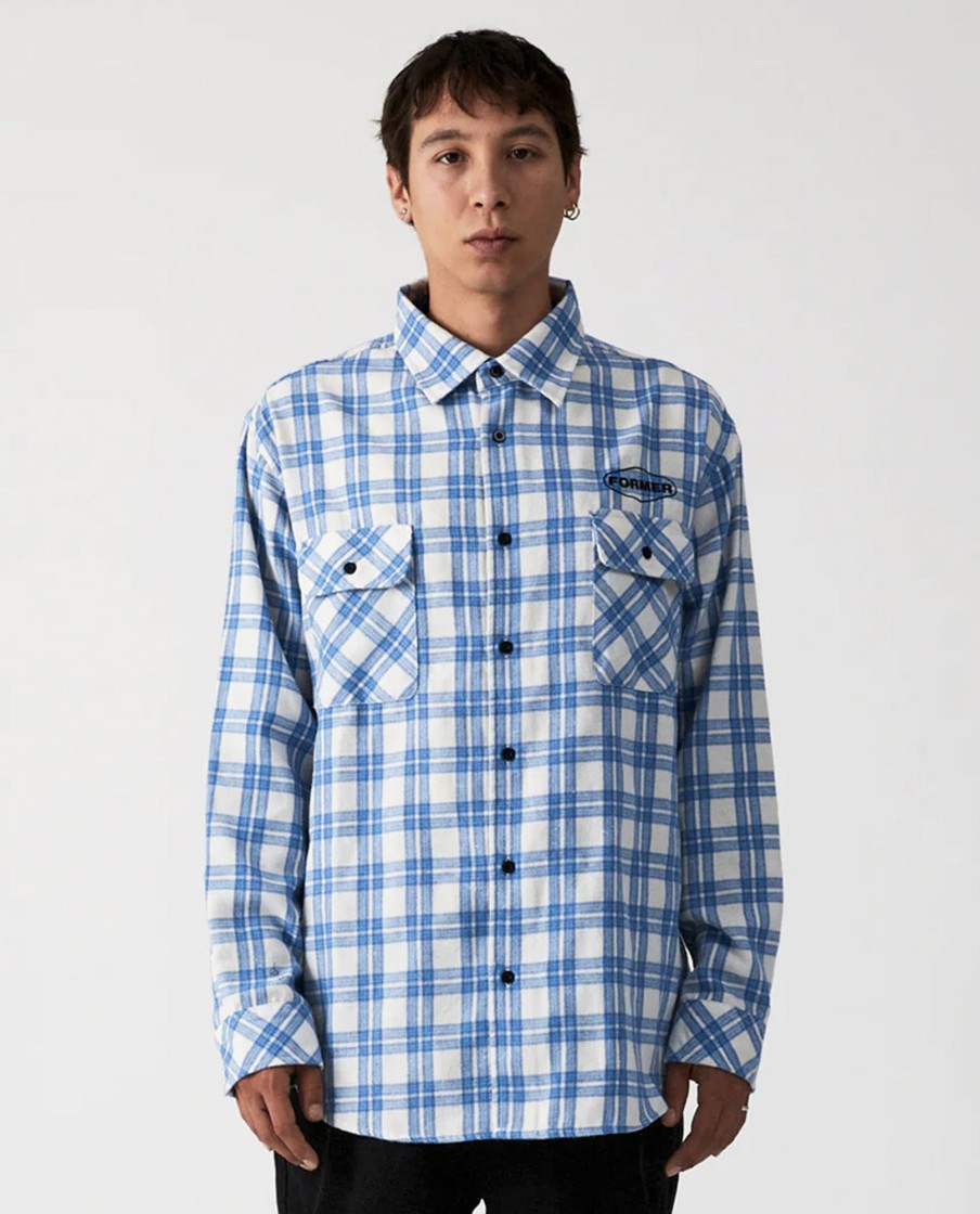 Men Former Shirts | Silence Check Pale Blue Long Sleeve