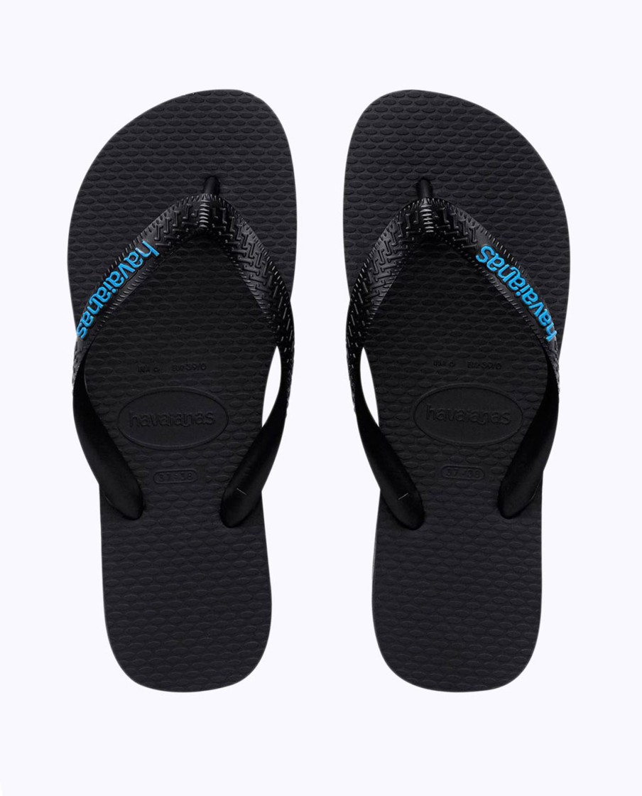 Men Havaianas Sandals & Thongs | Rubber Logo Black Blue Thongs