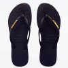 Women Havaianas Sandals & Thongs | Slim Metal Logo Black Gold Thongs