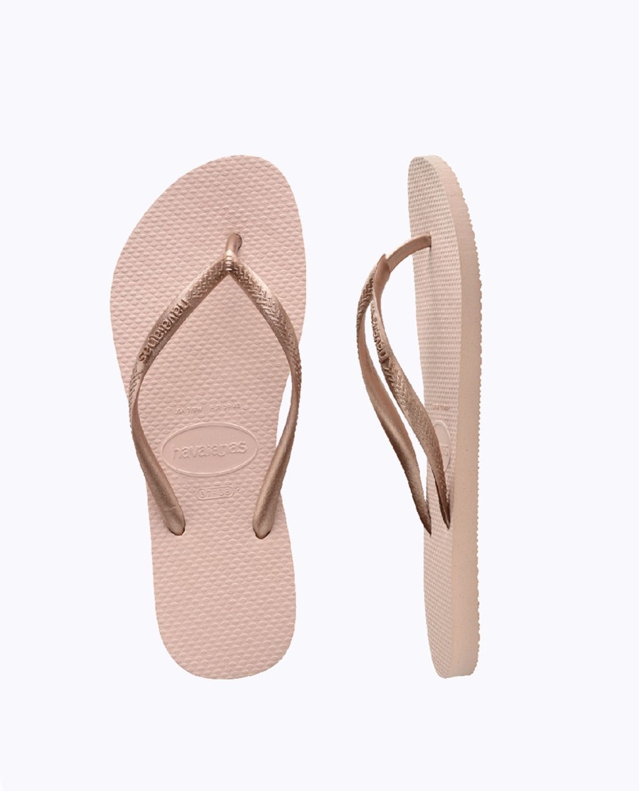 Kids Havaianas Shoes | Kids Slim Metallic Ballet Rose Thong