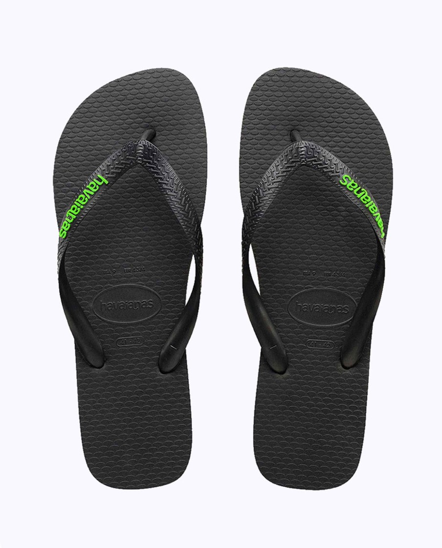 Men Havaianas Sandals & Thongs | Rubber Logo Black Neon Green Thongs