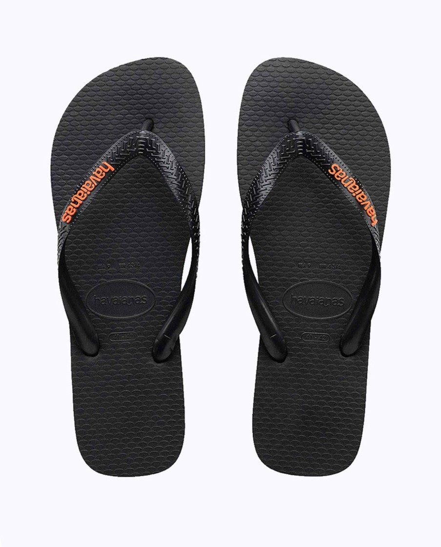 Men Havaianas Sandals & Thongs | Rubber Logo Black Orange Neon Thongs