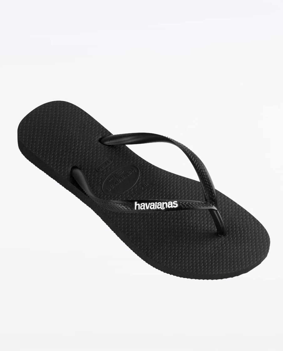 Women Havaianas Sandals & Thongs | Slim Rubber Logo Black White Thongs