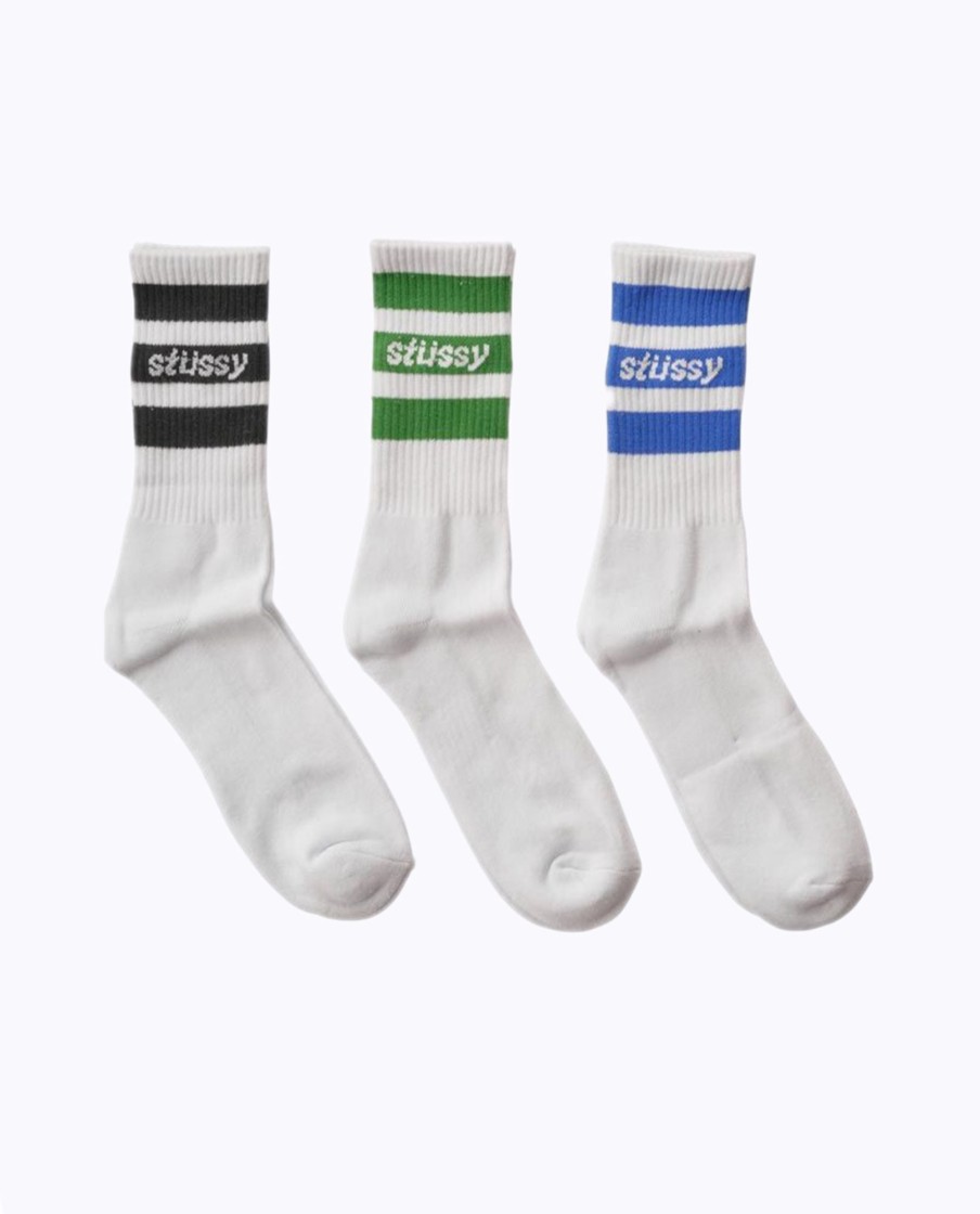 Men Stussy Socks | Stussy Mens Italic Stripe Socks 3Pk