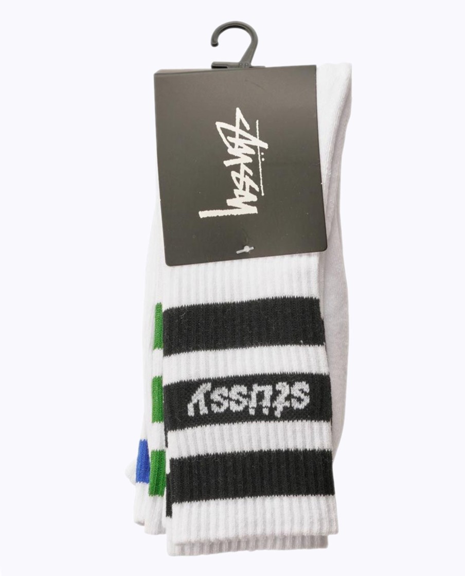 Men Stussy Socks | Stussy Mens Italic Stripe Socks 3Pk