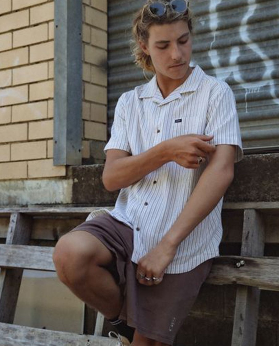 Men RVCA Shirts | Beat Stripe Short Sleeve Shirt