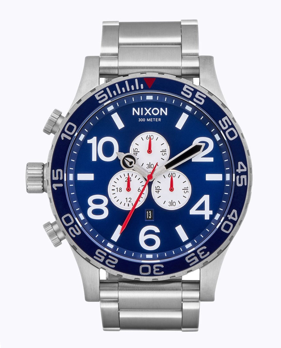 Men Nixon Watches | 51-30 Chrono Navy Sunray Silver Watch