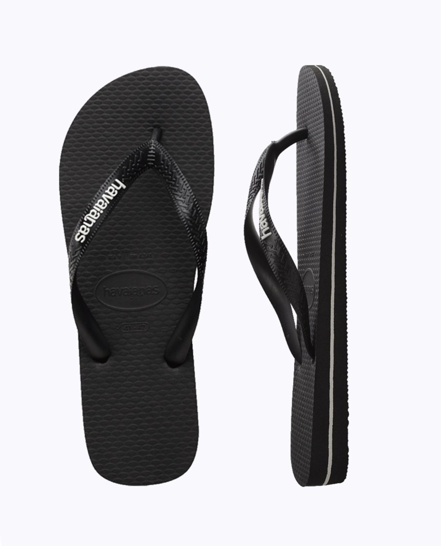 Men Havaianas Sandals & Thongs | Rubber Logo Black Glacial White Thongs