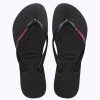 Women Havaianas Sandals & Thongs | Slim Rubber Logo Black Neon Pink Thongs