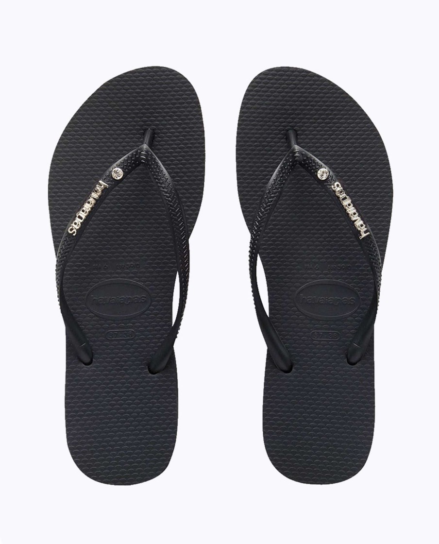 Women Havaianas Sandals & Thongs | Slim Metal Logo Crystal Thongs