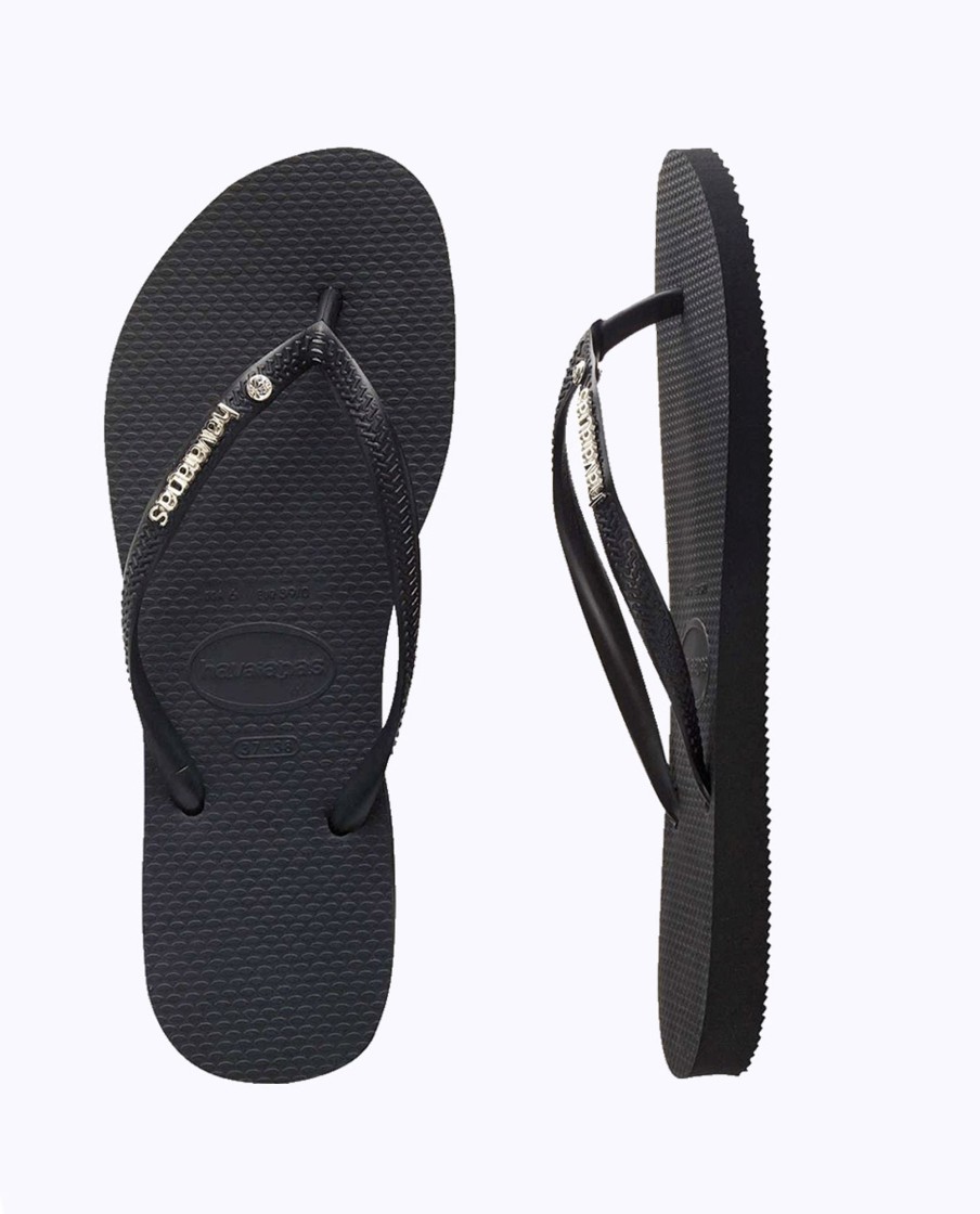 Women Havaianas Sandals & Thongs | Slim Metal Logo Crystal Thongs